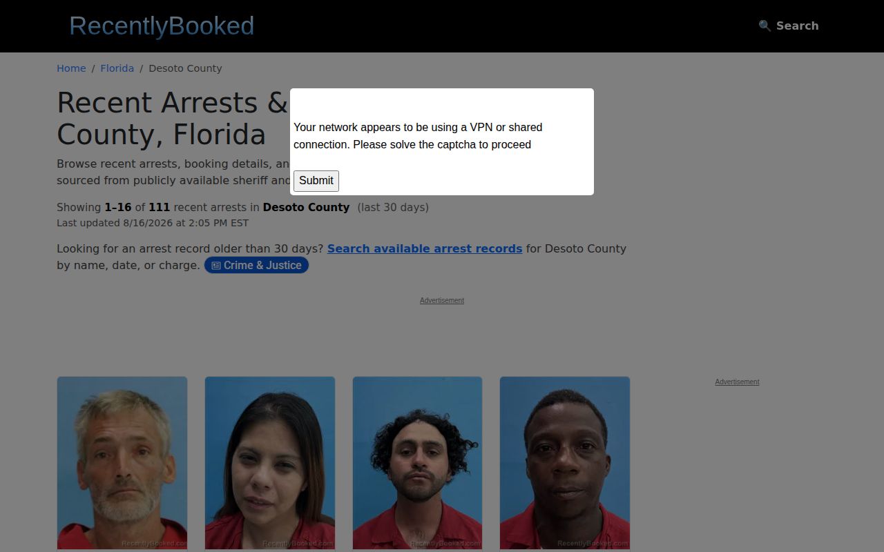 Unofficial Recently Booked DeSoto County arrest page
