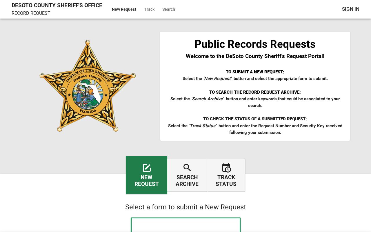 DeSoto County booking record and mugshot request form
