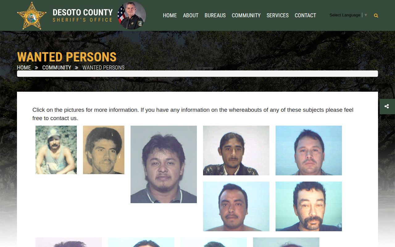 DeSoto County wanted fugitives page from the Sheriff's Office