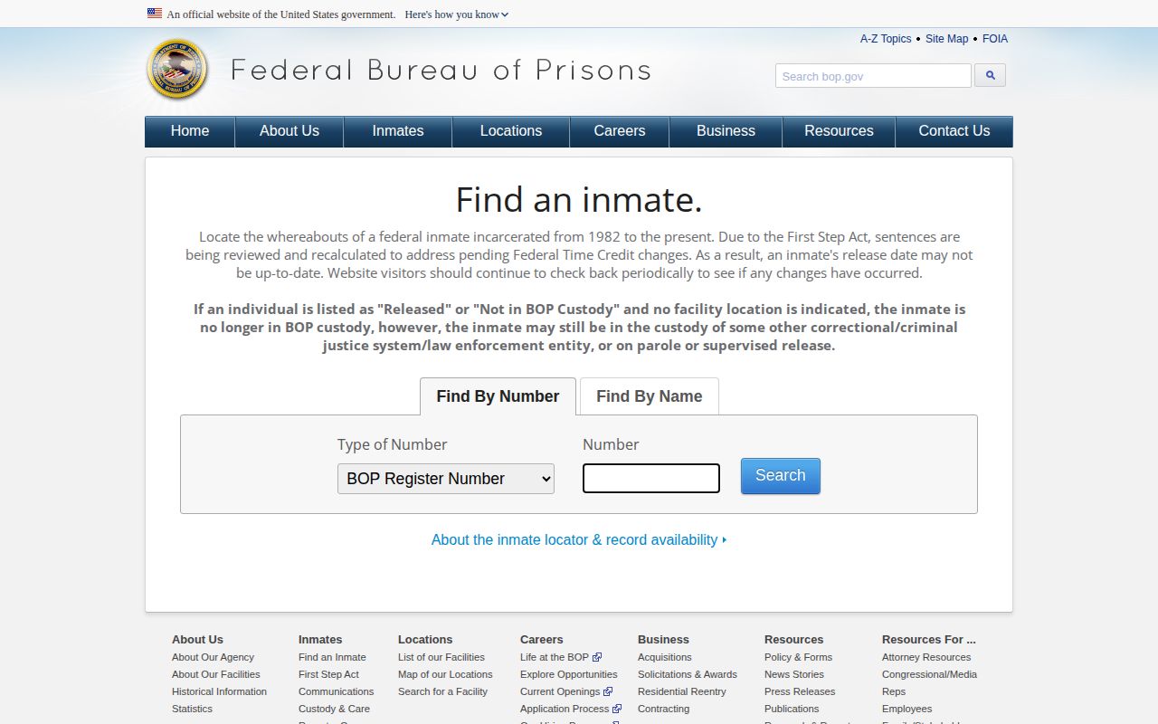 Federal BOP locator used to distinguish federal custody from DeSoto County warrants